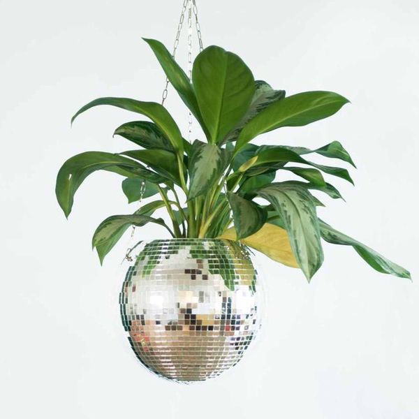 

planters & pots disco ball hanging flower pot for indoor plants bohemian style planter rope mirror basket garden decor vase
