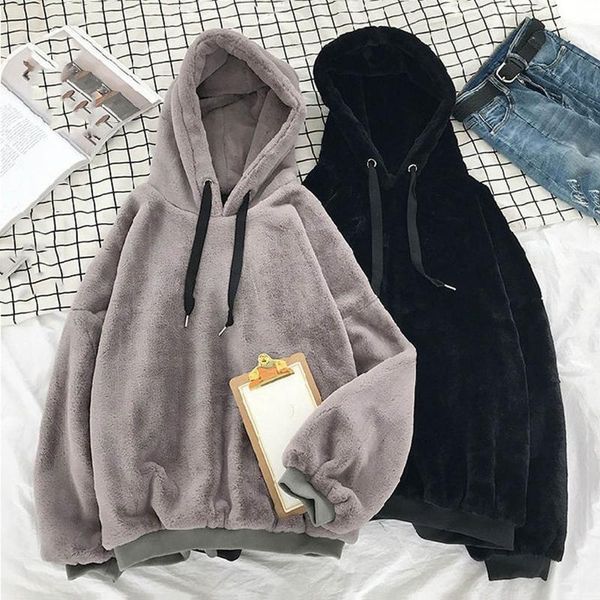 

women's hoodies & sweatshirts fashion hooded casual loose long sleeve solid ladies autumn winter warm pullover female sweatshirt #40, Black