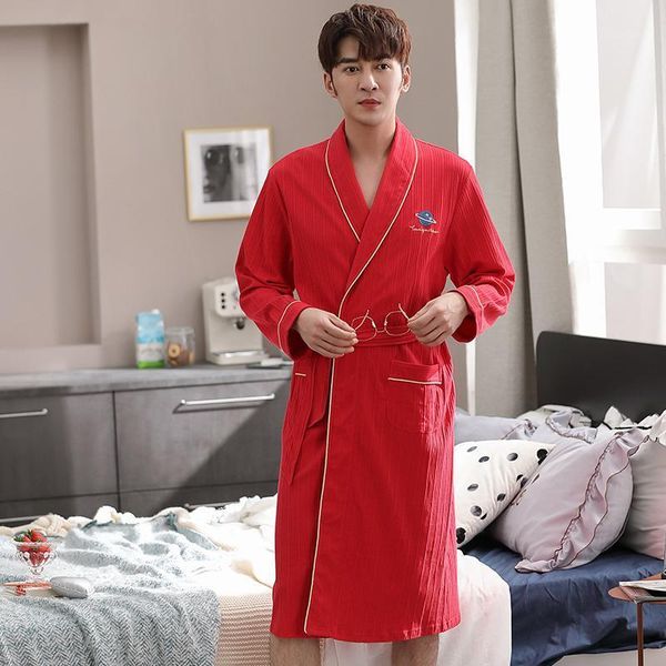 

spring knitted cotton men robe long sleeve v-neck casual soft sleepwear loose plus size 3xl mens bathrobe men's, Black;brown