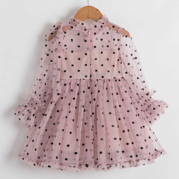Mädchen Prinzessin Stickerei Polka Dot Kleid für Party Frühling Full Sleeve Vestidos für Kinder Kinder Casual Tulle Fabrics Kleid Q0716