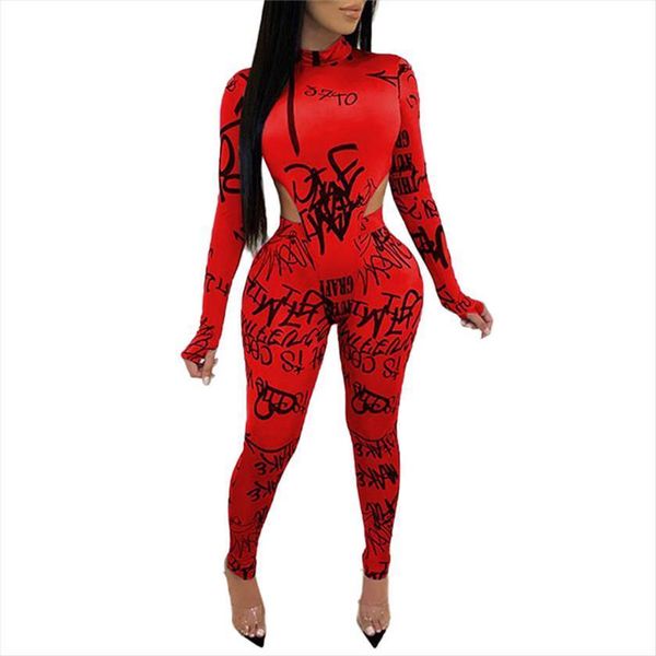 

long sleeve bodysuits and womens pants 2pieces sets autumn club bodycon letter printed suits clothing, White