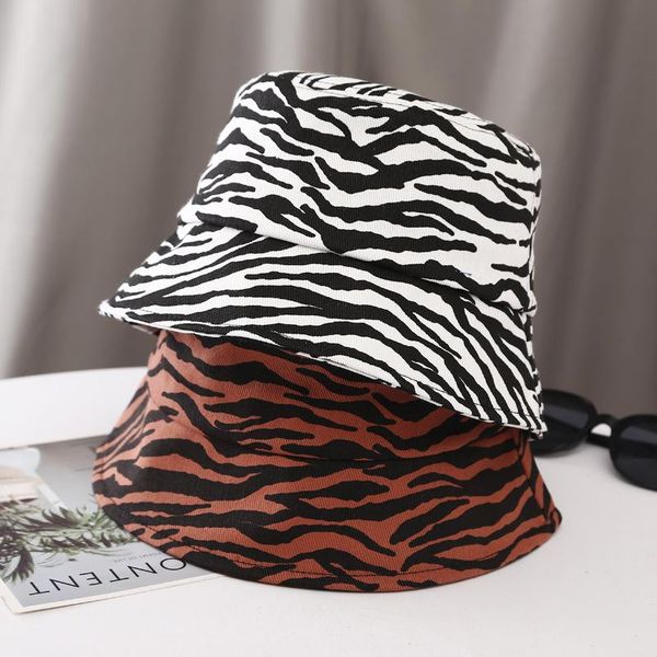 

double side zebra pattern bucket hat retro print outdoor sunscreen panama 2021 hip hop summer statement fisherman wide brim hats, Blue;gray
