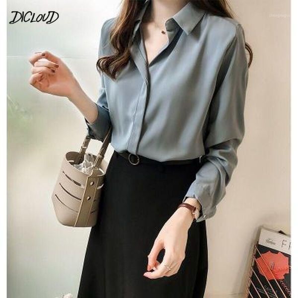 

elegant women blouses fashion long sleeve lapel office ladies female simple chiffon plus size shirts women's clothing, White