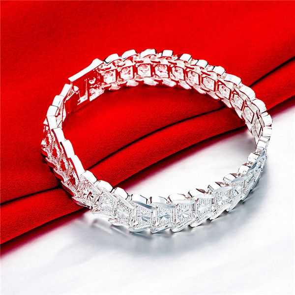 

sterling silver plated wide link, chain bracelet gssb506 fashion 925 silver plate jewelry bracelets, Black