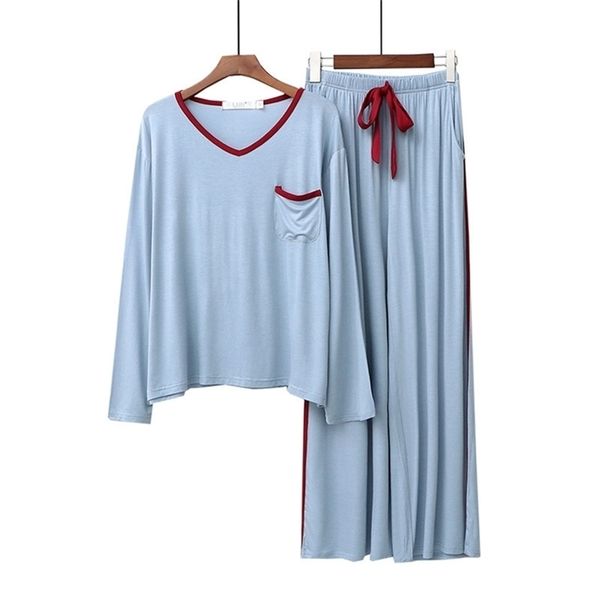 

v-neck casual pajamas for women loose sleepwear ladies' pyjamas female autumn home clothes suit casual modal autumn homewear 210325, Black;red