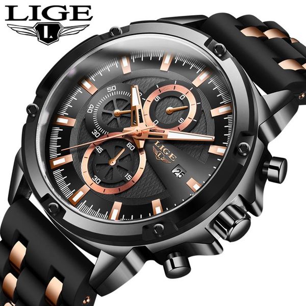 

wristwatches lige military silicone sport men watches fashion watch business dress quartz man waterproof luminous clock masculino, Slivery;brown