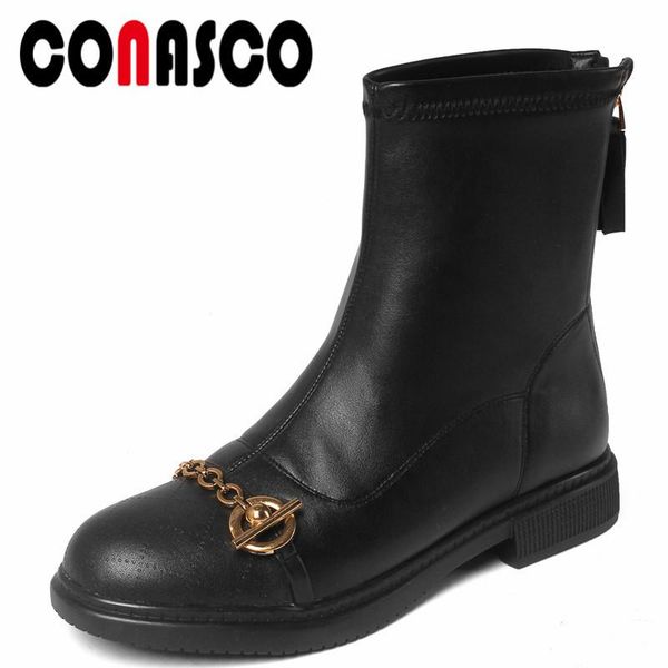 

boots conasco sweet women ankle autumn winter warm cow leather wedding party basic prom classic concise shoes woman, Black