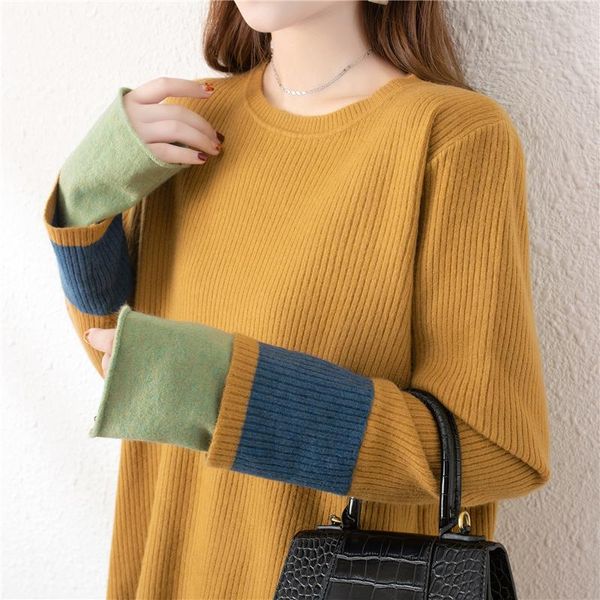 

women's sweaters 21784 hall row 12, no. 3 (] real shooting round neck cuff color matching pullover sweater [1675] 44, White;black