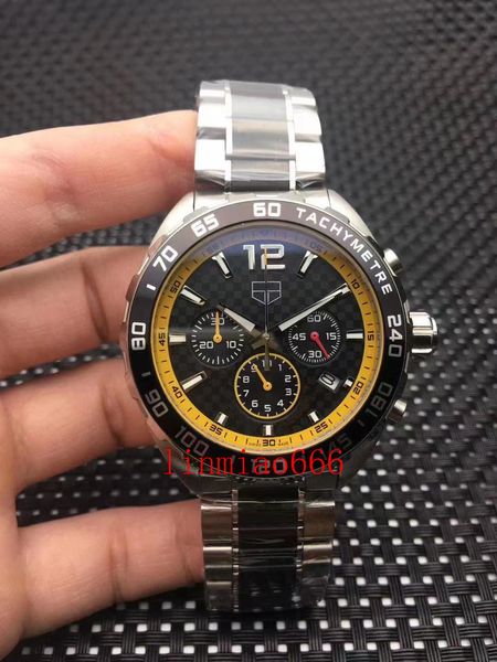 

luxury style 44mm men's watch quartz vk63 movement mineral super strong mirror classic model folding buckle strap wristwatch, Slivery;brown