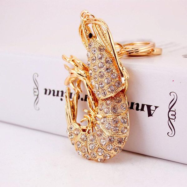 

keychains korean creative cute rhinestone-based shrimp keychain lobster metal pendant accessories small gift giveaway, Silver
