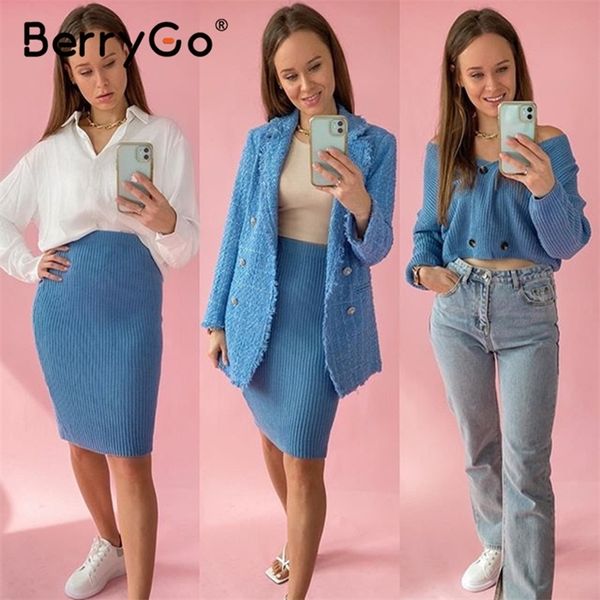 

berrygo v-neck women knitted skirt suits autumn winter long sleeve two piece dress elegant party female sweater dress blue, Black;gray