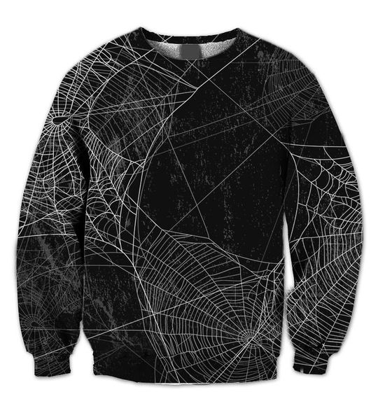 

men's hoodies & sweatshirts real american us size spiderweb halloween sublimation print plus crew neck sweatshirt 10021, Black