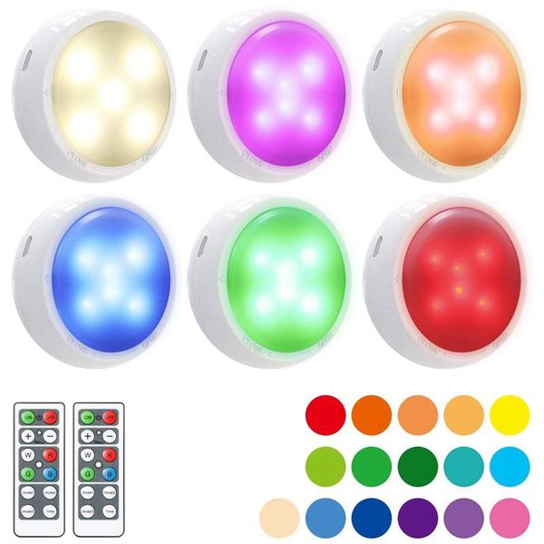 

wireless puck light, rgb color changing led closet lights under cabinet lighting battery powered night lights(6 pack) light