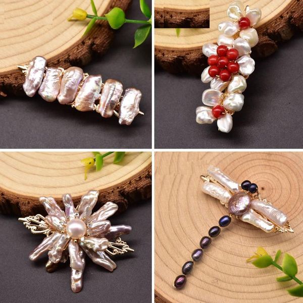 

hair clips & barrettes natural freshwater baroque pink purple white pearl hairpin for women girl party handmade fine jewelry luxury accessor, Golden;silver