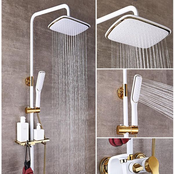 

bathroom luxury white golden shower set antique gold faucet square in wall sets