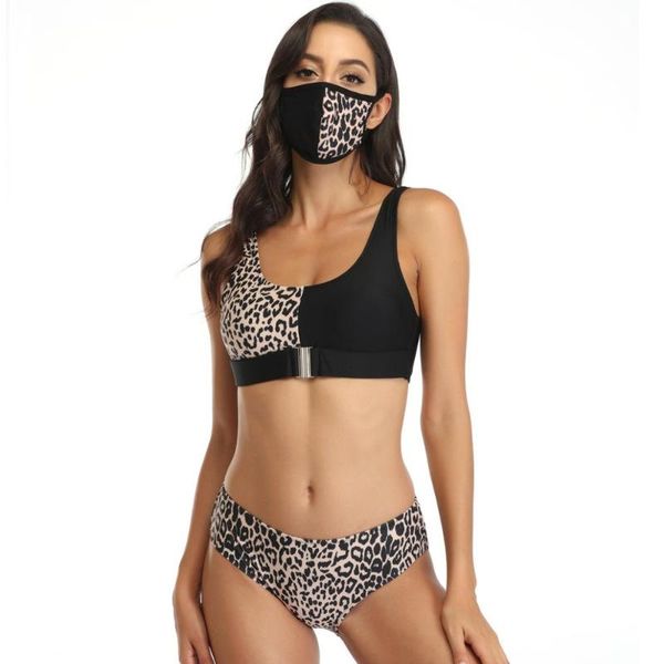 

leopard women bikini three-piece split swimsuit female mask suit brazilian backless biquinis beachwear one-piece suits