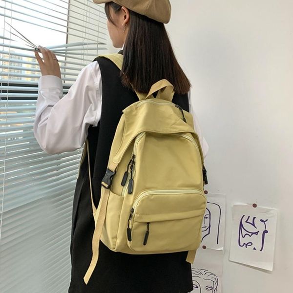 

backpack large school for girls 2021 solid backpacks teenagers yellow blue red schoolbag korean women back bag mochila mujer