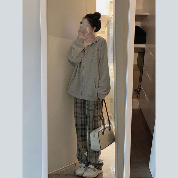 

women's tracksuits early autumn clothing 2021 red fashion casual sweater wide leg pants two-piece suit, Gray