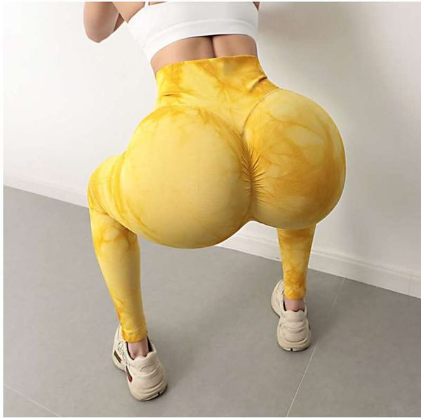 

:2021 tie-dye sports yoga fitness high waist peaches butt jacquard seamless appearance running pants