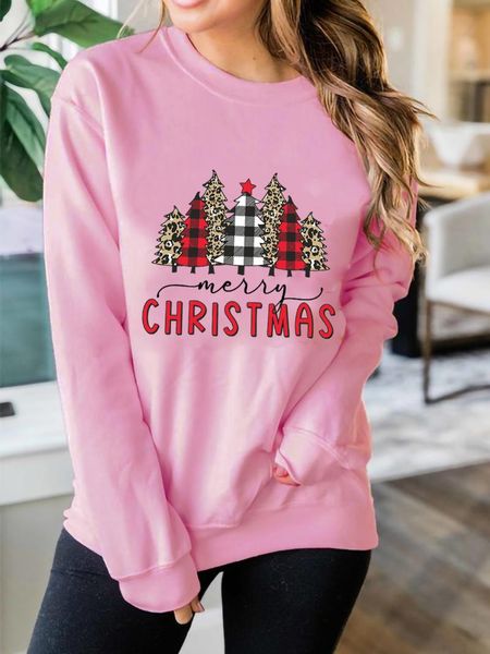 

women's hoodies & sweatshirts merry christmas women stripe pattern trees sweats holiday style pullovers fashion casual 90s aesthetic to, Black