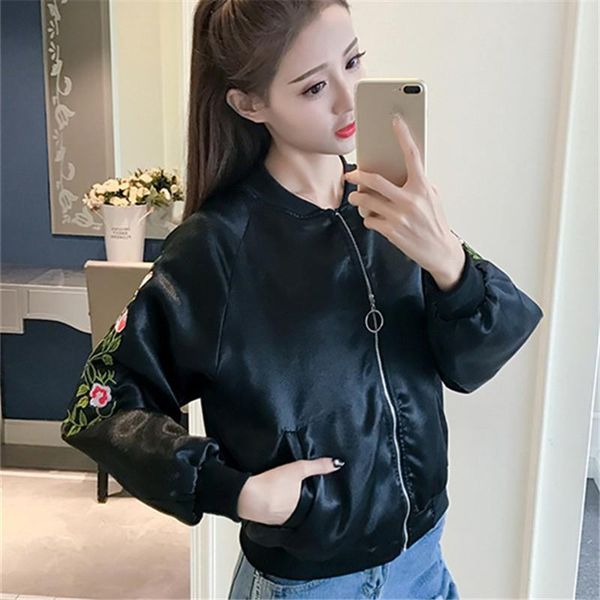 

women's jackets korobov korean flower embroidery women o-neck short long sleeve female coats loose preppy style mujer outwear 76165, Black;brown