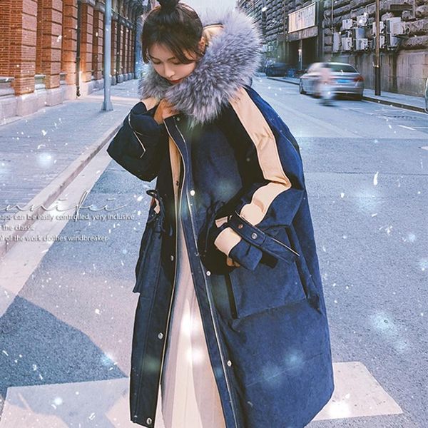 

women's down & parkas winter warm jacket women hooded cotton coat female long woman big fur collar korean style women's clothing wp, Black