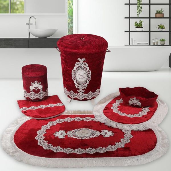 

bath mats bonny home exclusive burgundy 6 pieces laundry basket set & mat organizer dirty clothes storage and bathroom rugs