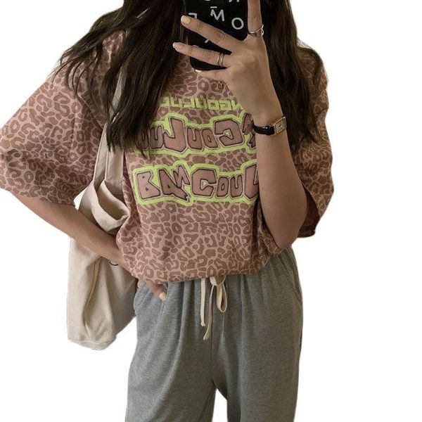 

street summer 2021 leopard print oversized t-shirt ladies short-sleeved casual korean loose women's, White
