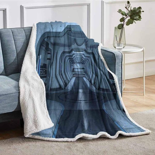 

fleece blanket inside of space station control room passage communication base monochromatic design cuddle blankets for couch