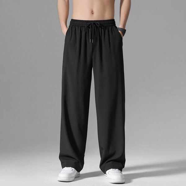 

men's pants ice silk loose sweatpants men casual black gray wide comfortable running sport trousers harem