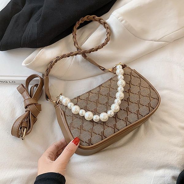 

evening bags retro pu leather armpit baguette crossbody bag with short beading belt for women 2021 shoulder handbags and purses designer sac