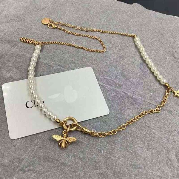 

aaa designer jewelry pearl bee letter necklace e2it, Silver