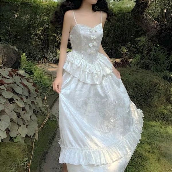 

luxury casual dresses court style lolita cake white bow suspender drs lotus leaf super fairy skirt, Black;gray