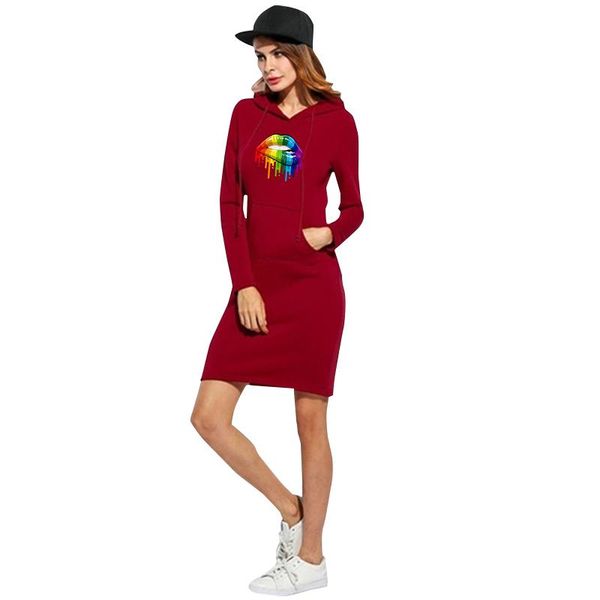 

women's hoodies & sweatshirts fashion women dress ladies lips printing hooded long sleeved hoodie casual pullovers plus size, Black