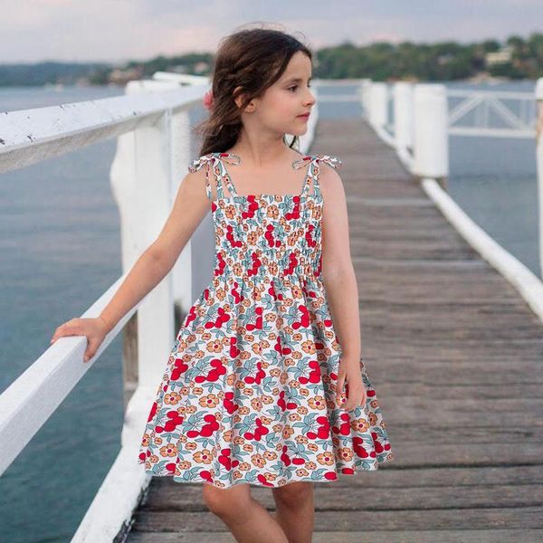 

girl's dresses summer girls dress toddler baby kids sleeveless strap beach casual girl clothes vestidos de verano#40, Red;yellow