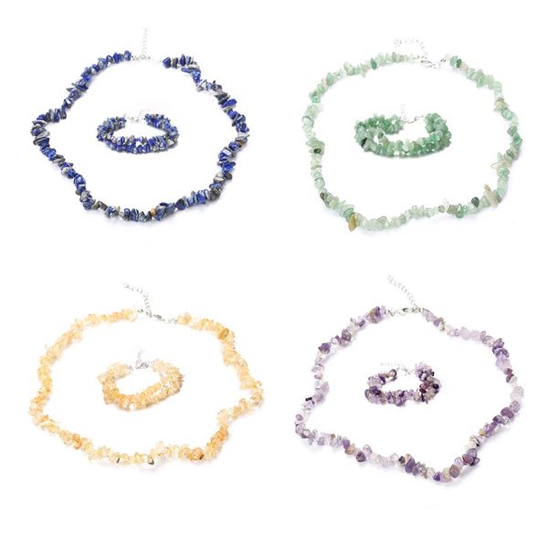 

natural crystal stone handmade beaded bracelet necklace jewelry 2pcs sets for women girl party club decor fashion accessories, Silver