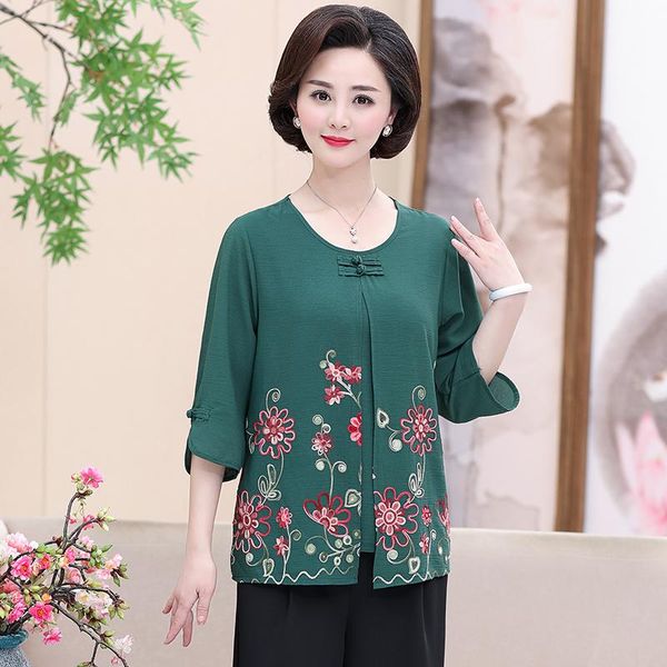 

two piece dress 2pcs/set, fashion summer middle-aged mother clothing 1/2 sleeve t-shirt women + pants suits plus size 4xl, White