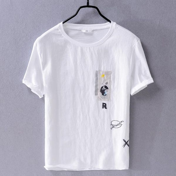 

men's t-shirts style brand t-shirt men linen and cotton white t shirt mens fashion summer casual shirts for chemise camiseta, White;black