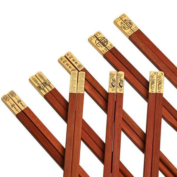 

chopsticks 100pairs chinese wood metal engrave sushi sticks reusable 25cm