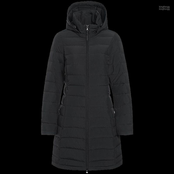 

women's down & parkas selling in long white eiderdown warm slim sleeve hat autumn and winter pure color ladies jacket, Black
