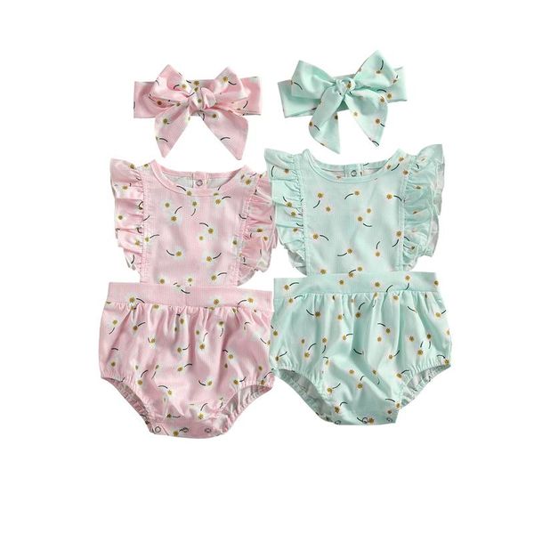 

jumpsuits baby boys girls clothes infants floral rompers kids ruffles sleeve clothing cotton romper jumpsuit born 2021 summer, Blue