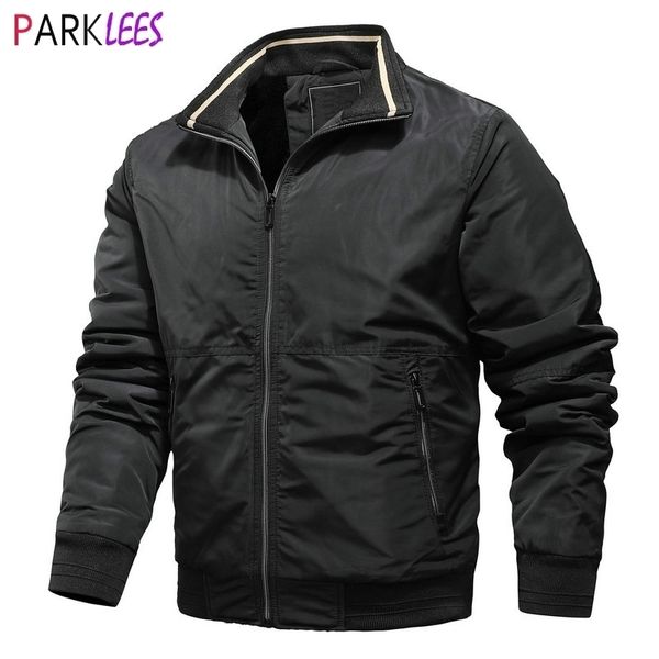 Veste de bombardier de baseball classique pour hommes Vestes et manteaux doublés en polaire à fermeture éclair complète Veste coupe-vent chaude coupe-vent 210522