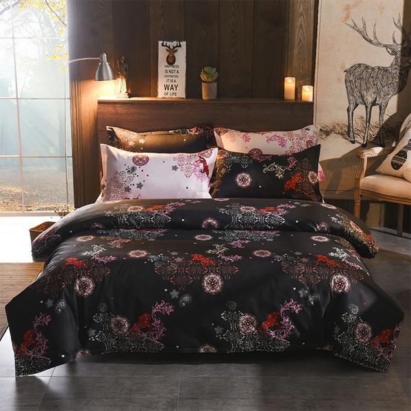 

bedding sets eu, us flower floral duvet cover 4pcs king dark green reactive printed pillowcases american bed lines