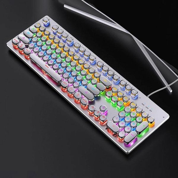 

keyboards mechanical keyboard metal panel round retro keycap gaming backlit keys 104 for pc lapwired o3z7