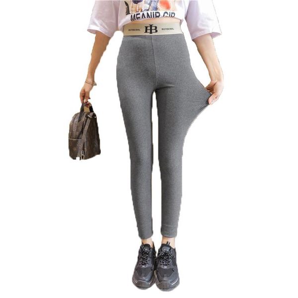 

women's leggings zogaa women plus velvet thick elastic ladies seamless high waist slim fit trouser fitness cotton thread all-match pant, Black