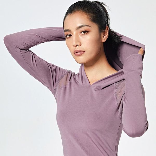 

yoga outfits shirt women hooded long sleeve mesh quick dry sports shirts running fitness workout gym clothing, White;red