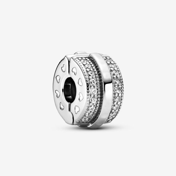 100% 925 Sterling Silver Sparkling Pave Lines Logo Clip Charm Fit Charms europei originali Bracciale Moda Donna Matrimonio Fidanzamento Accessori per gioielli