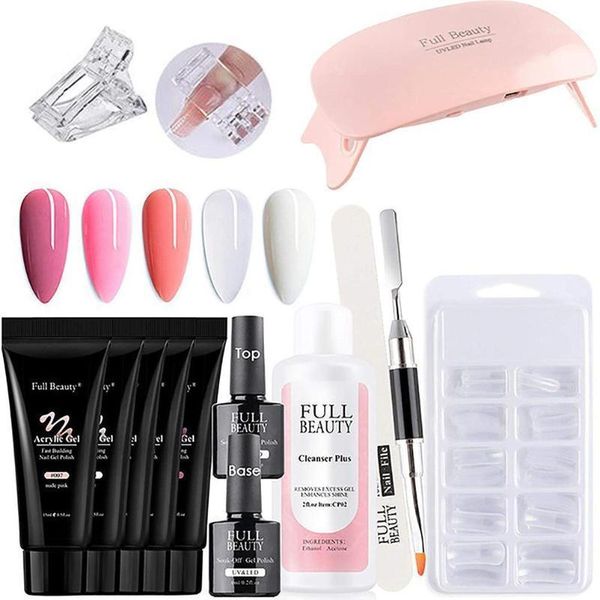 

est nail gel kit extension with 5 colors uv 100 shapes files brushes lamp #e1