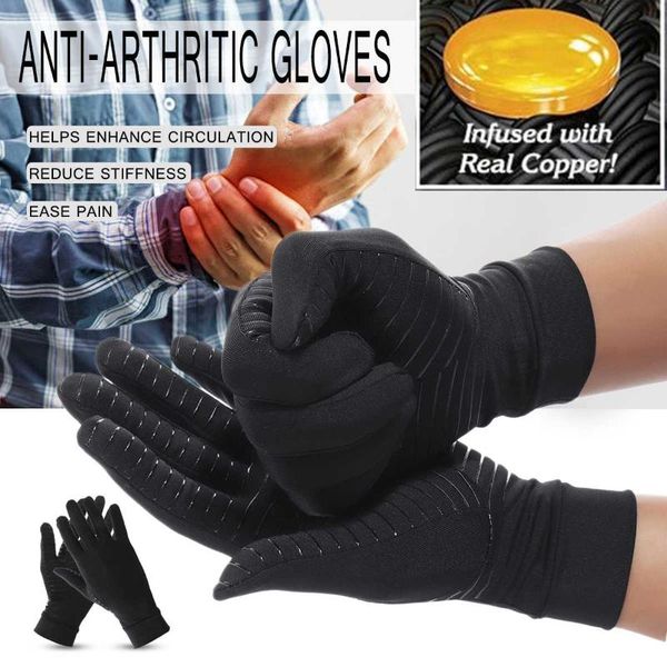

wrist support 1 pair women men fiber elastic hand arthritis joint pain relief gloves therapy full fingers compression, Black;red
