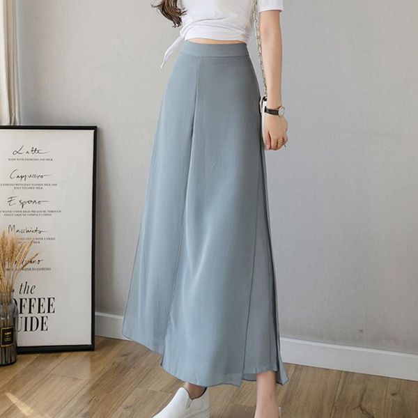 

women ice silks chiffon wide-legged pants summer casual loose fake two piece skirt fashion beach xin-shippin women's & capris, Black;white